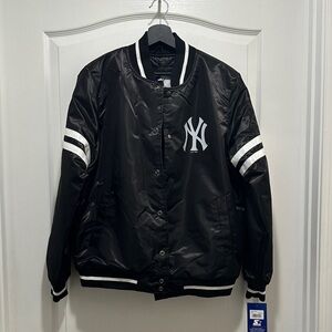 STARTER Black and White Satin NY Logo Varsity Jacket